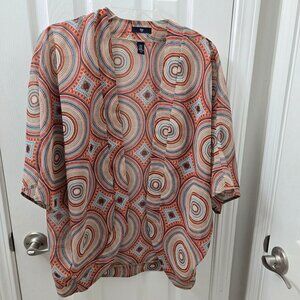 Gap Kimono Womens XS Orange‎ Short Sleeve Open Multicolor Modern Circles Coverup
